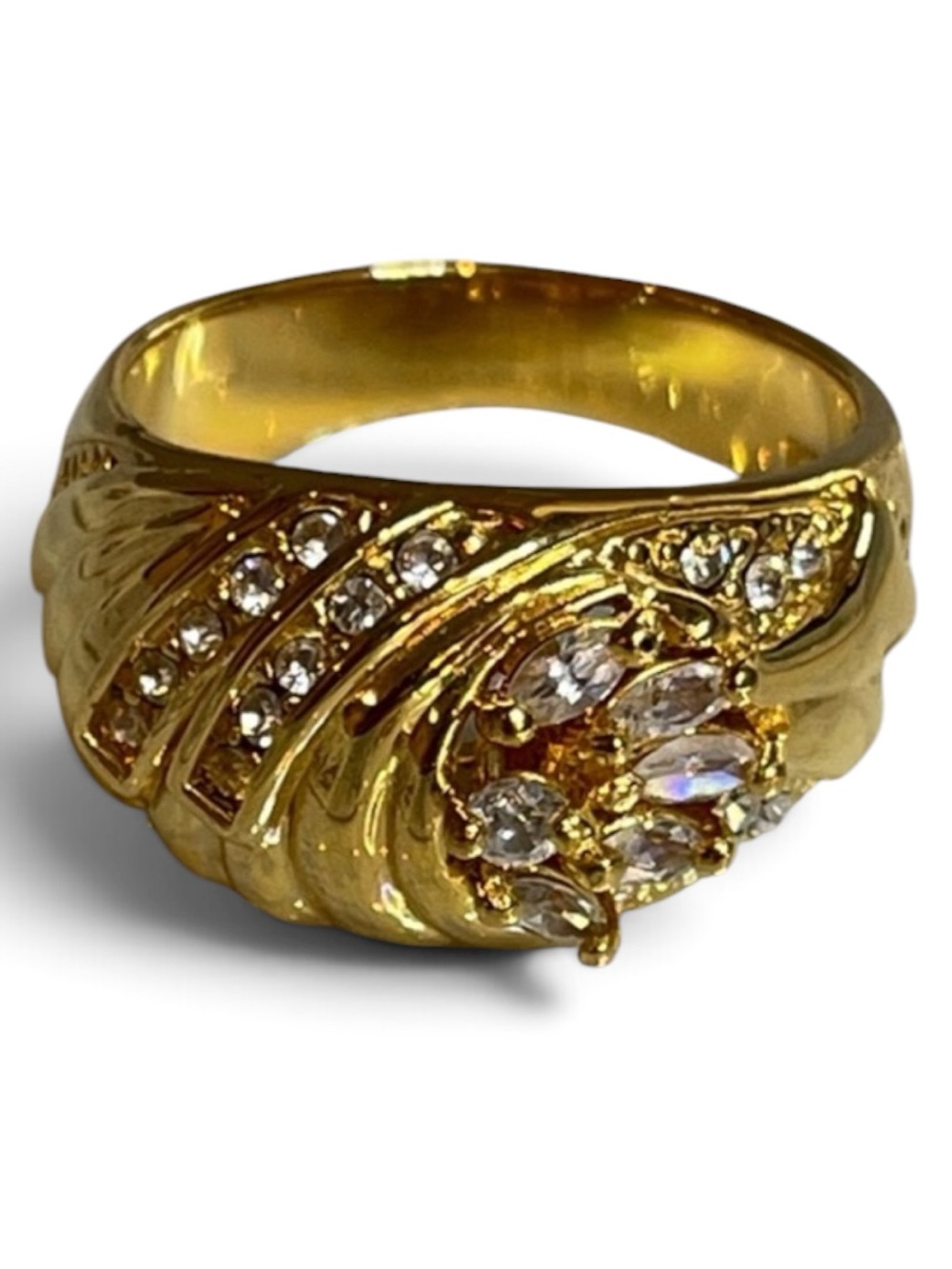 Nadri 18K Gold Plated CZ Cluster Floral Design Cocktail Ring